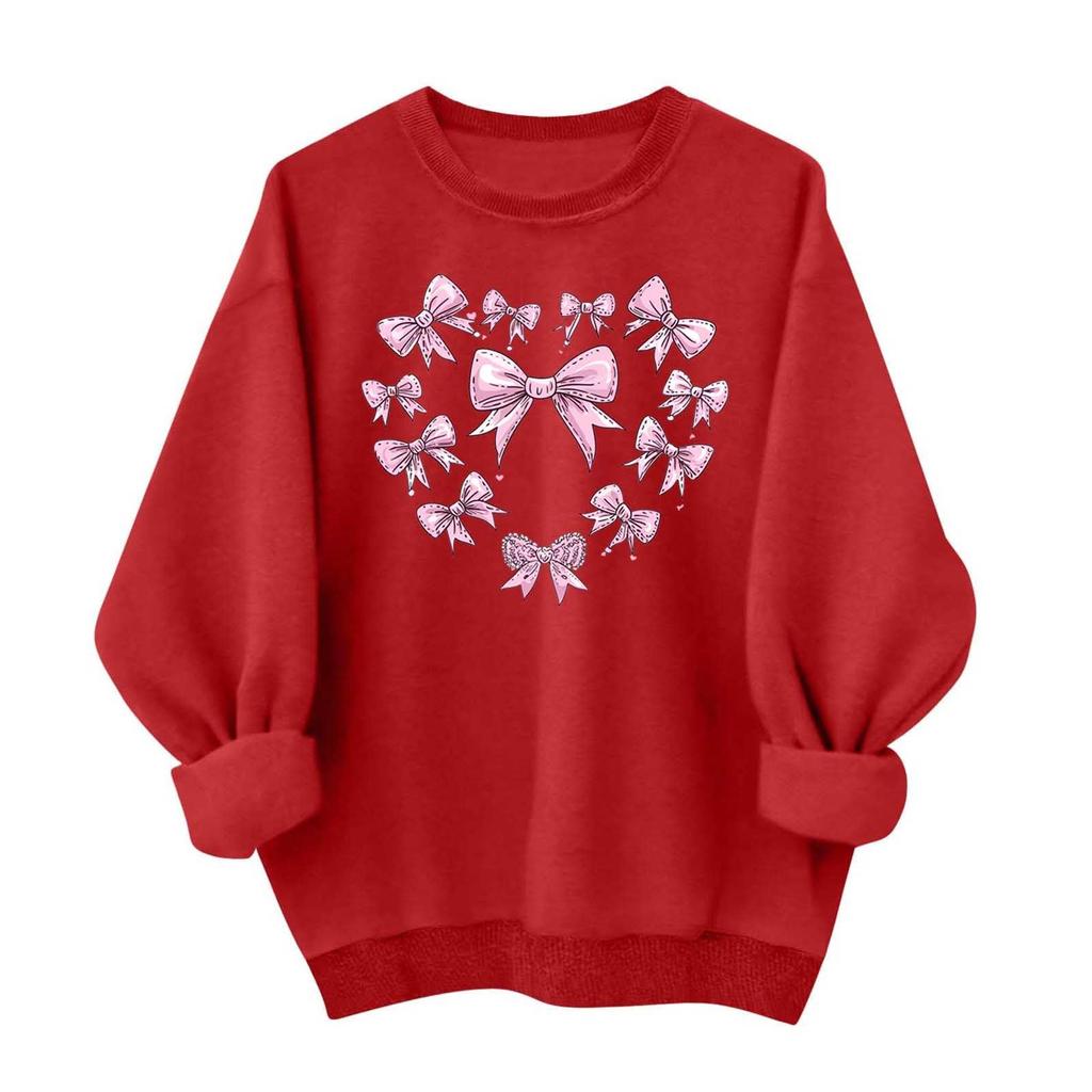 Ladies' Casual And Fashionable Round Neck Top With Valentines Print Hooded T,shirt Long Sleeved Sweatshirt