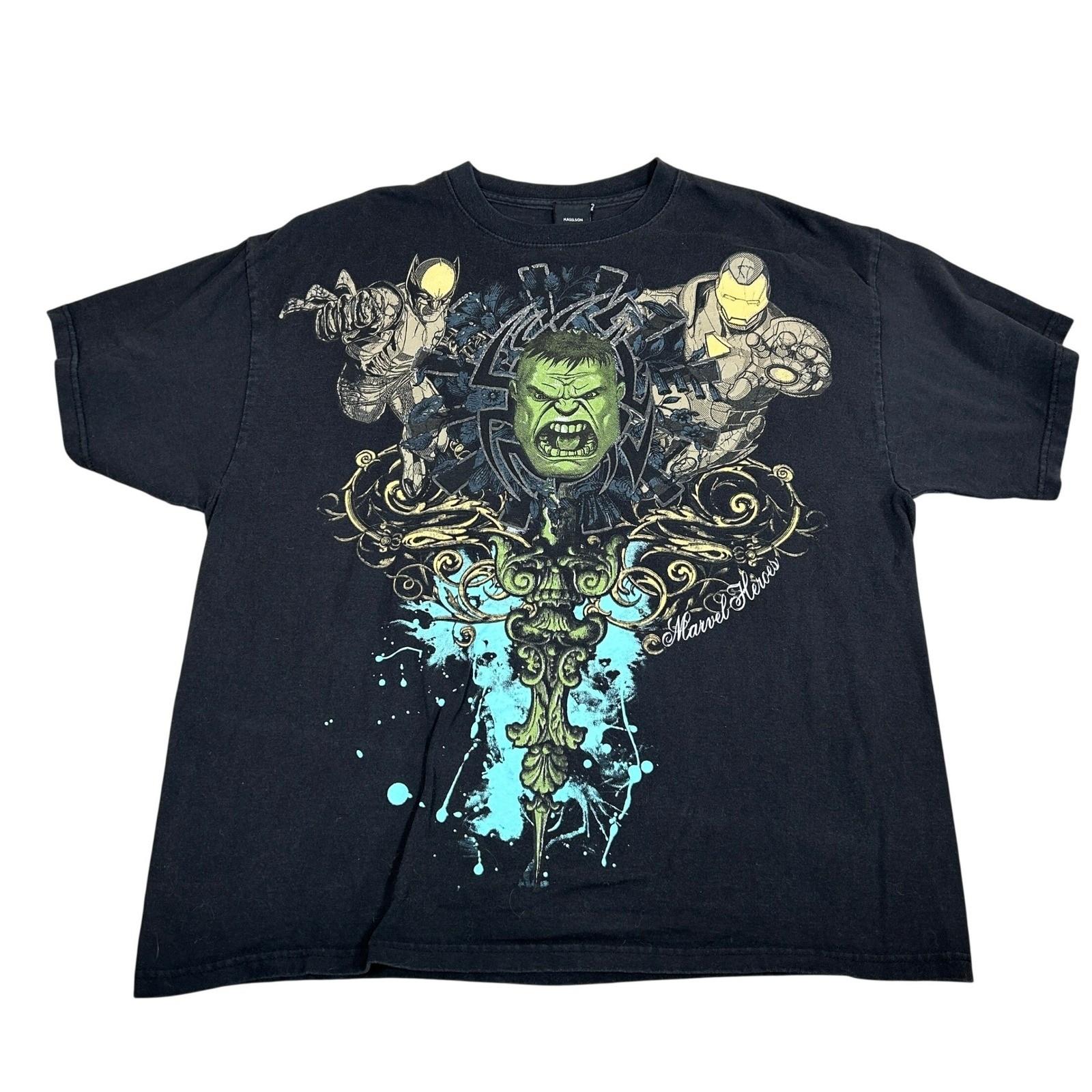 Marvel Comics Wolverine Iron Man Hulk Graphic T Shirt Mens XL Black 2008 Unisex T-Shirt L