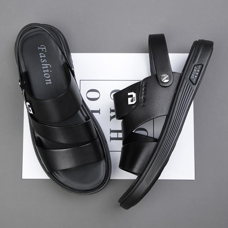 2025 Summer New Men's Sandals Leather Two Wear Casual Beach Shoes Cool Slippers Outdoor Soft Cowhide Men's Shoes