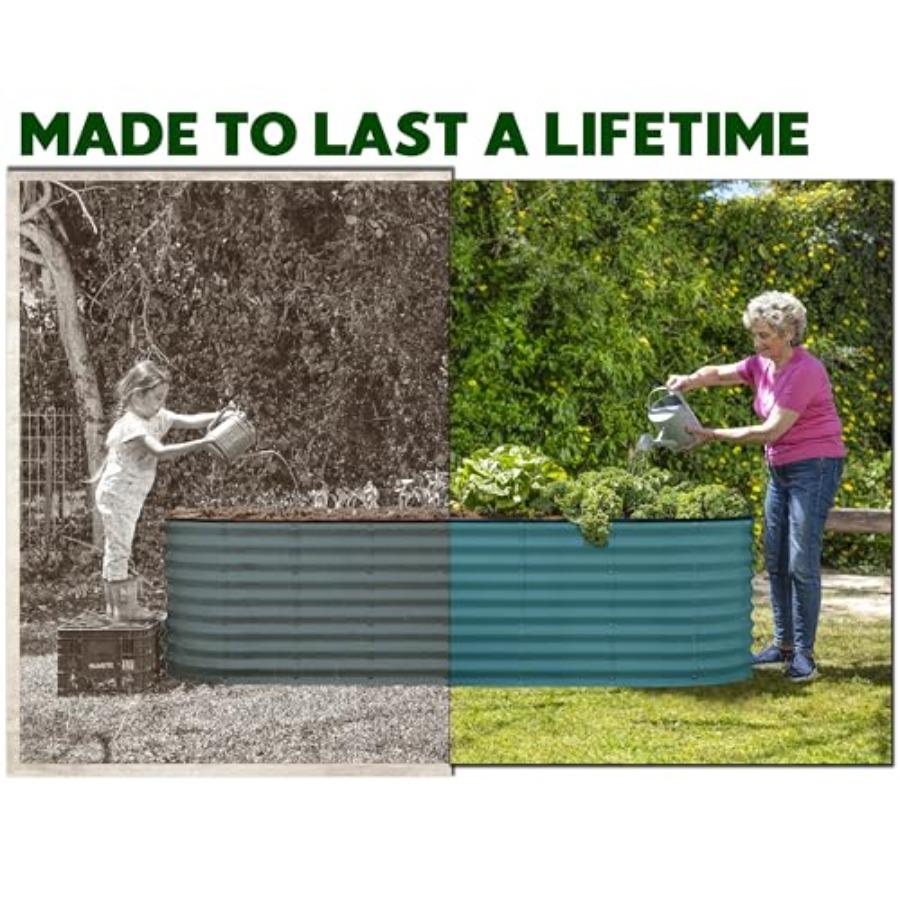Turquoise 8×2×2 Ft Galvanized Raised Garden Beds Outdoor Metal Planter for Vegetables Flowers Large Garden Box Patented Tool-Fr