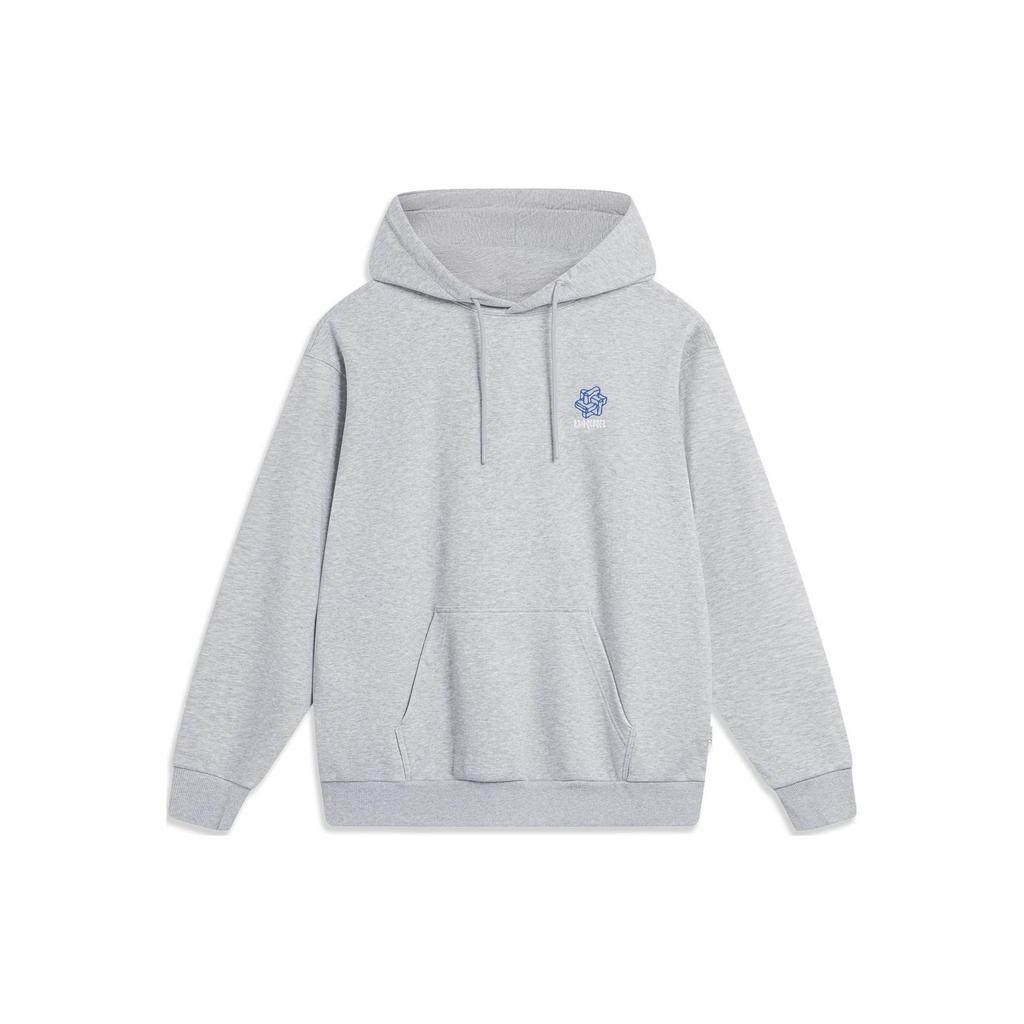 Li Ning Sports Lifestyle Series Chinese Culture Series Pattern Printed Hooded Fleece Loose Pullover Sweatshirt Unisex Sweatshirt Flower-Gray AWDT897-1