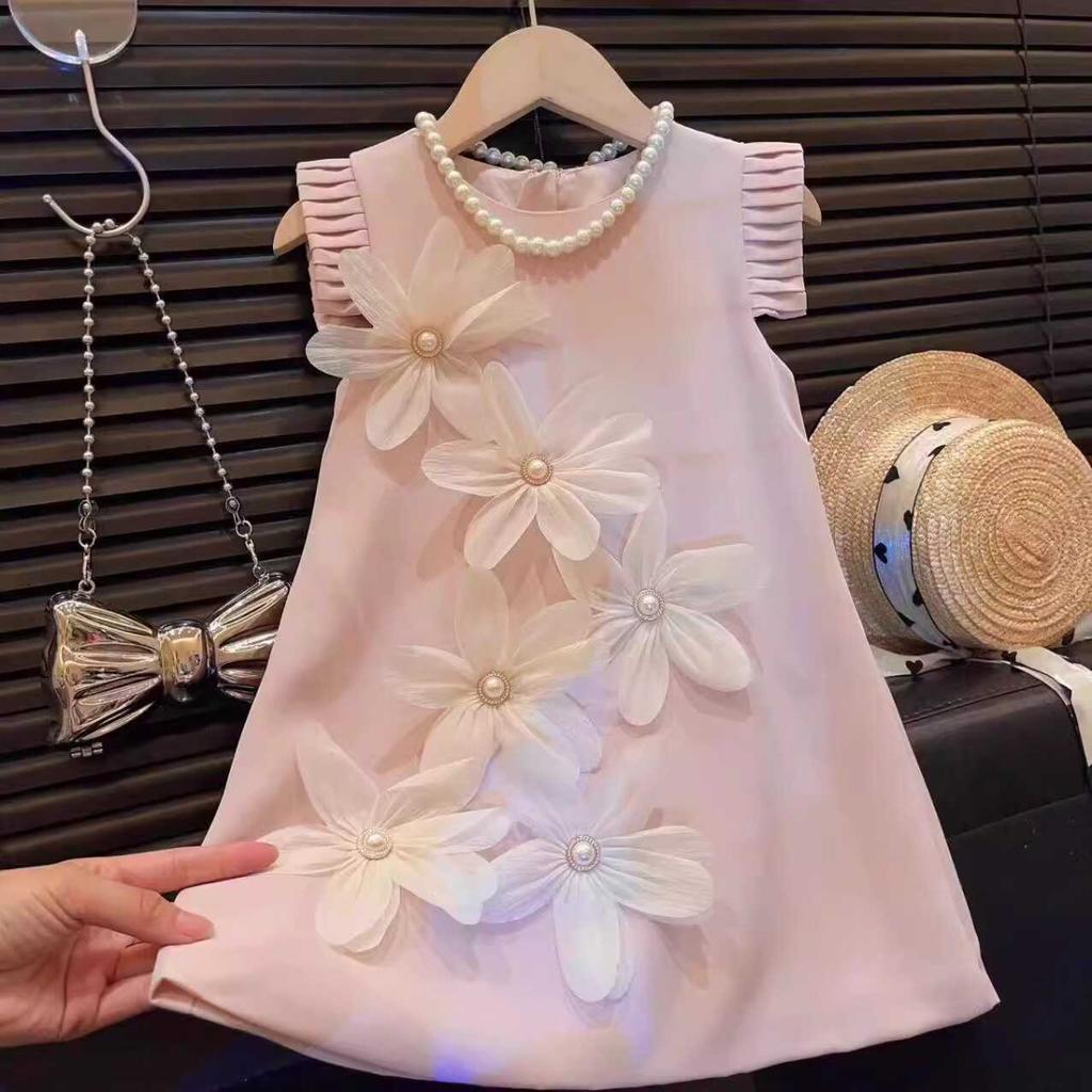 Mädchenkleid Sommer Neu Ärmellos Hochwertiges Gefühl Kinderkleidung 3D Blume Prinzessinnenkleid Großes Mädchenkleid