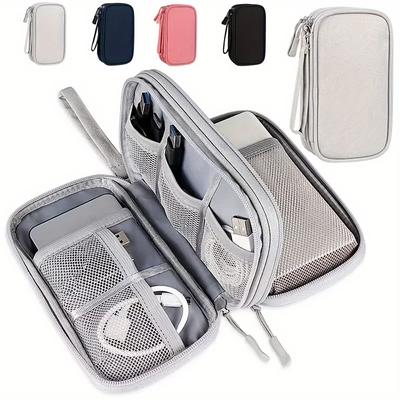 Digital Accessories Organizer, Zippered Polyester Storage Case for Power Banks, Hard Drives, Earphones & Cables, with Elastic Loops & Mesh Pocket