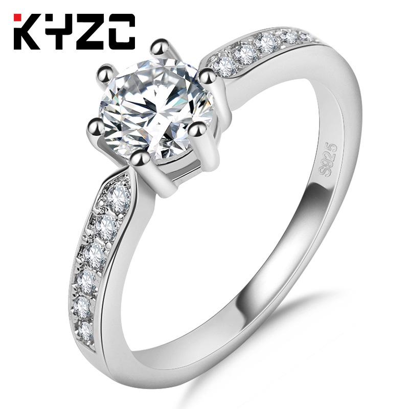 

Класична обручка з діамантом на шість лапок, Подарункове кільце на День народження, Срібні прикраси No. 10