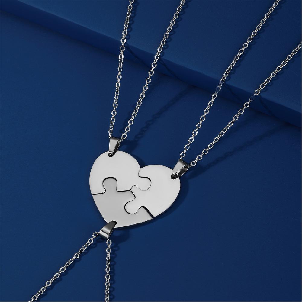  Stainless Steel Combination Heart Puzzles Pendant Necklace Fashion Choker Necklaces Simple Jewelry Best Friends Family
