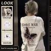 Unisex Retro Hong Kong Style Five-Sleeve White T-Shirt - Loose Summer Fit for Couples, Trendy Short-Sleeve Top
