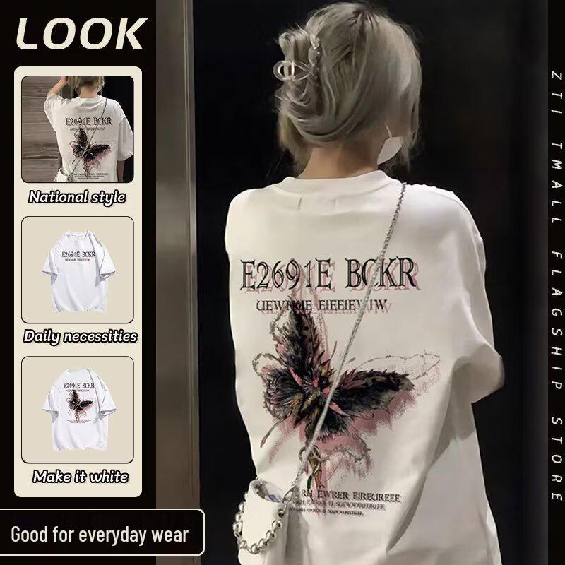 Unisex Retro Hong Kong Style Five-Sleeve White T-Shirt - Loose Summer Fit for Couples, Trendy Short-Sleeve Top