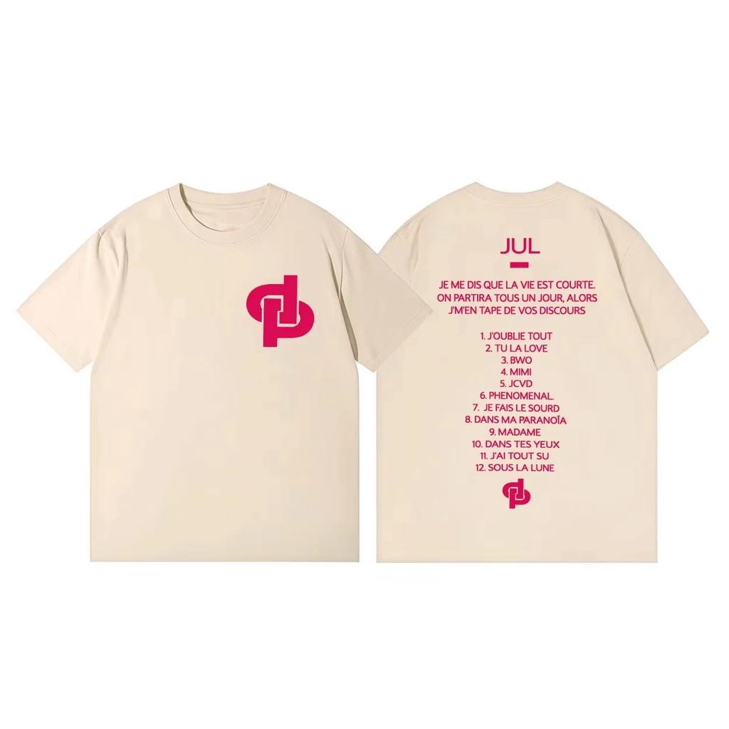 Jul Französischer Rapper Tracklist & Logo Grafik T-Shirt, Unisex Oversized Streetwear Lässiges Baumwoll-T-Shirt