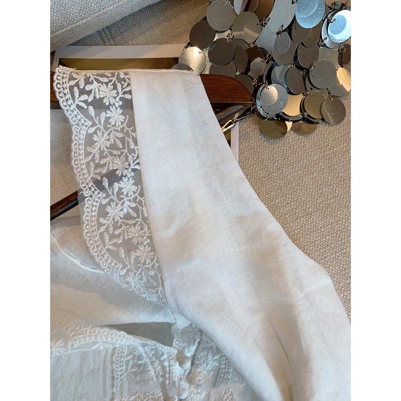 Women Summer Unique Sense Patchwork V-neck Lace Linen Vest Niche High-end Sleeveless Top Waistcoat Female