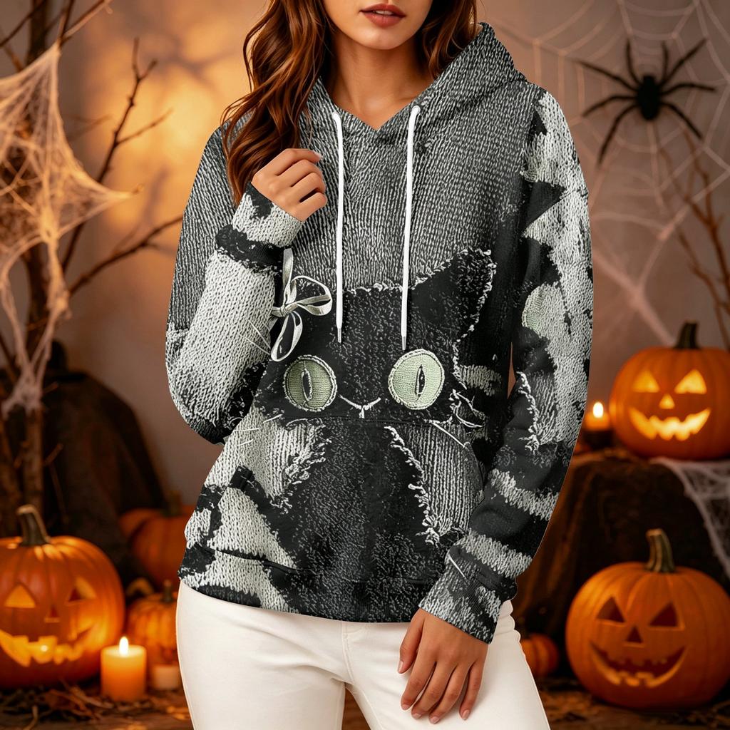 Women's Long Sleeve Halloween Print Hoodie