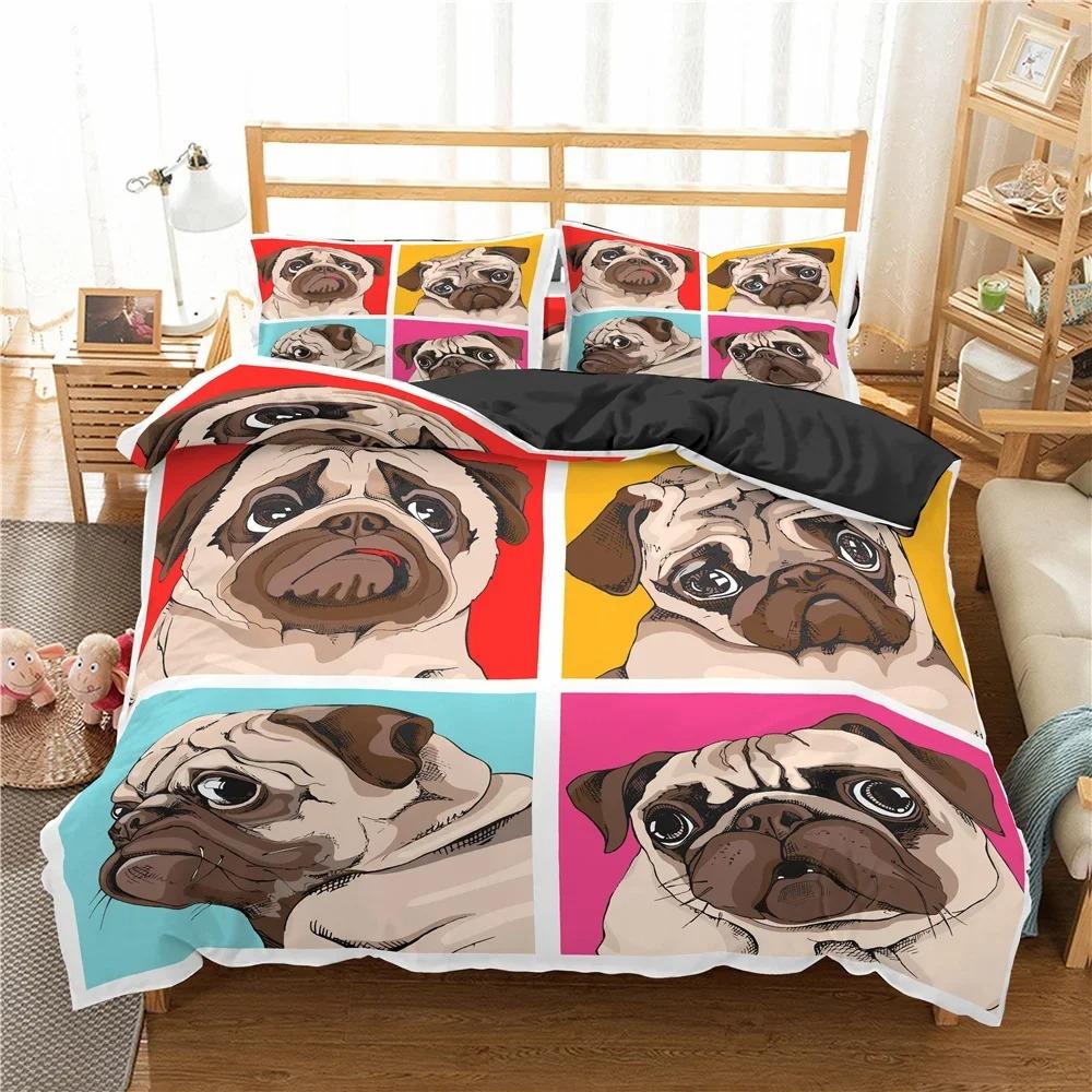 Cozy Lightweight King Queen 3d Cartoon Pug Dog Lovely Home Pet Puppy Pattern Size Cute Animal Theme Soft Comforter
