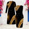 Women Plus Size Black Printed Two Piece Set Long Sleeve Open Front Cardigan Sleeveless Bodycon Dress