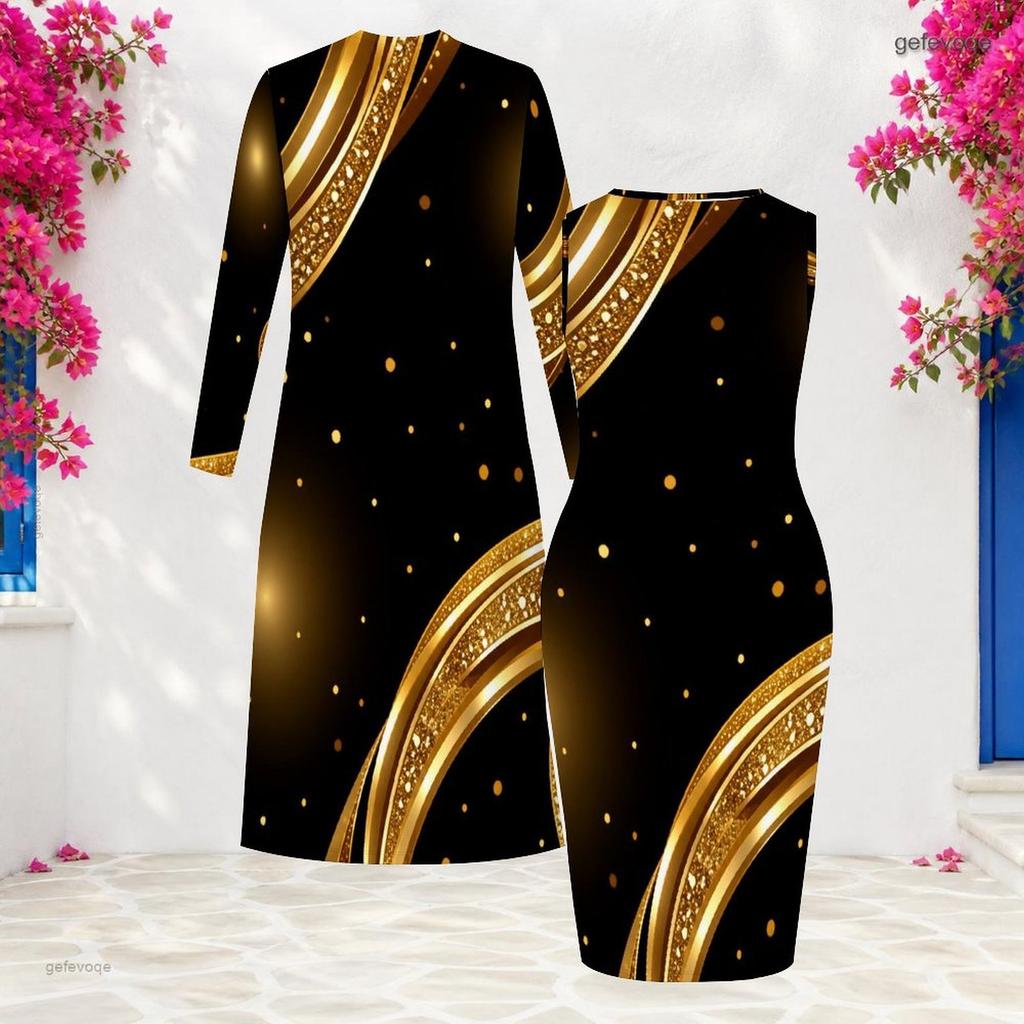 Women Plus Size Black Printed Two Piece Set Long Sleeve Open Front Cardigan Sleeveless Bodycon Dress
