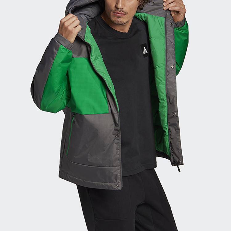 Adidas Logo Patchwork Loose Long Sleeve Down Jacket Men Outerwear Black Green GF0077