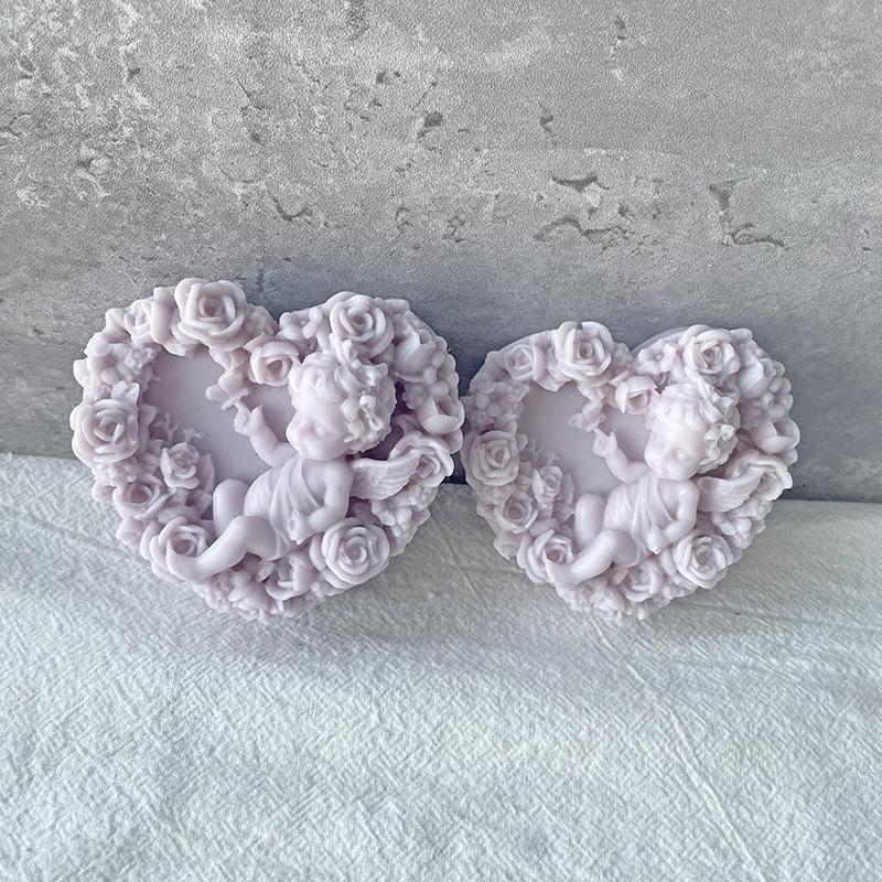 DIY Silicone Candle Mold Rose Heart Angel Handmade Gypsum Scented Soap Mould 3D Craft Fondant Chocolate Baking Decoration Tool