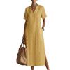 Vintage Comfortable Hollow Lace V-Neck Loose Cotton Linen Dress for Women