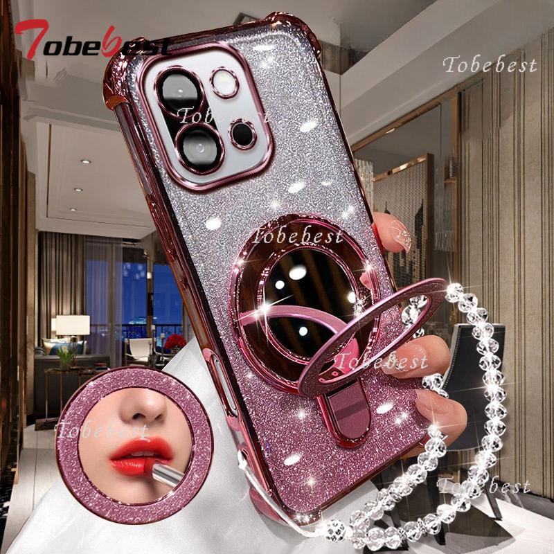 

Для Oneplus 13 13T 12 11 11R ACE 5 3 Pro Чехол Блестящее покрытие Зеркало для макияжа Магнитный держатель для телефона Браслет Крышка Oneplus ACE 2 розовый