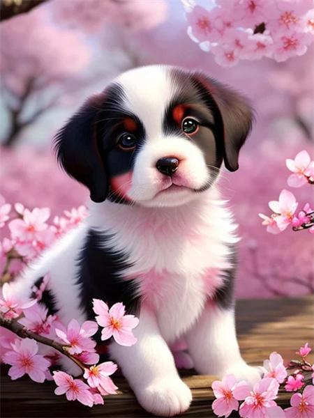 Diamond Painting Kit Dog Flower Full Square/Round Embroidery Mosaic Animal Home Decor