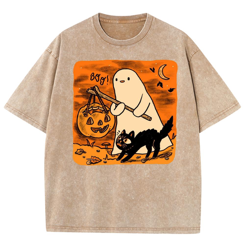Halloween Schwarze Katze Geist Print Paar T-Shirt Übergroßes Was Baumwolle Kurzarm Niedlicher Lustiger Stil Mode Tees