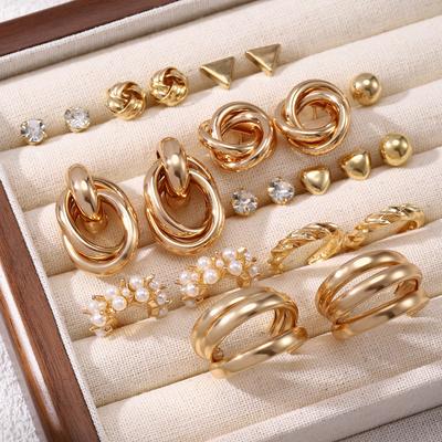 European and American Hot-selling Ins Style Fashion Personality Pearl Twist Metal Earrings Set C-shaped Geometric Retro Earrings