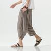 Chinese Style Summer Calf Length Casual Men's Pants Wide Leg Cotton Linen Harem Baggy Pants