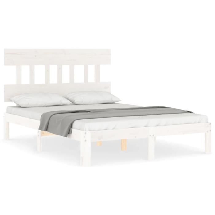 VidaXL Bed Frame with Headboard White 140x200 Cm Solid Wood 3193597