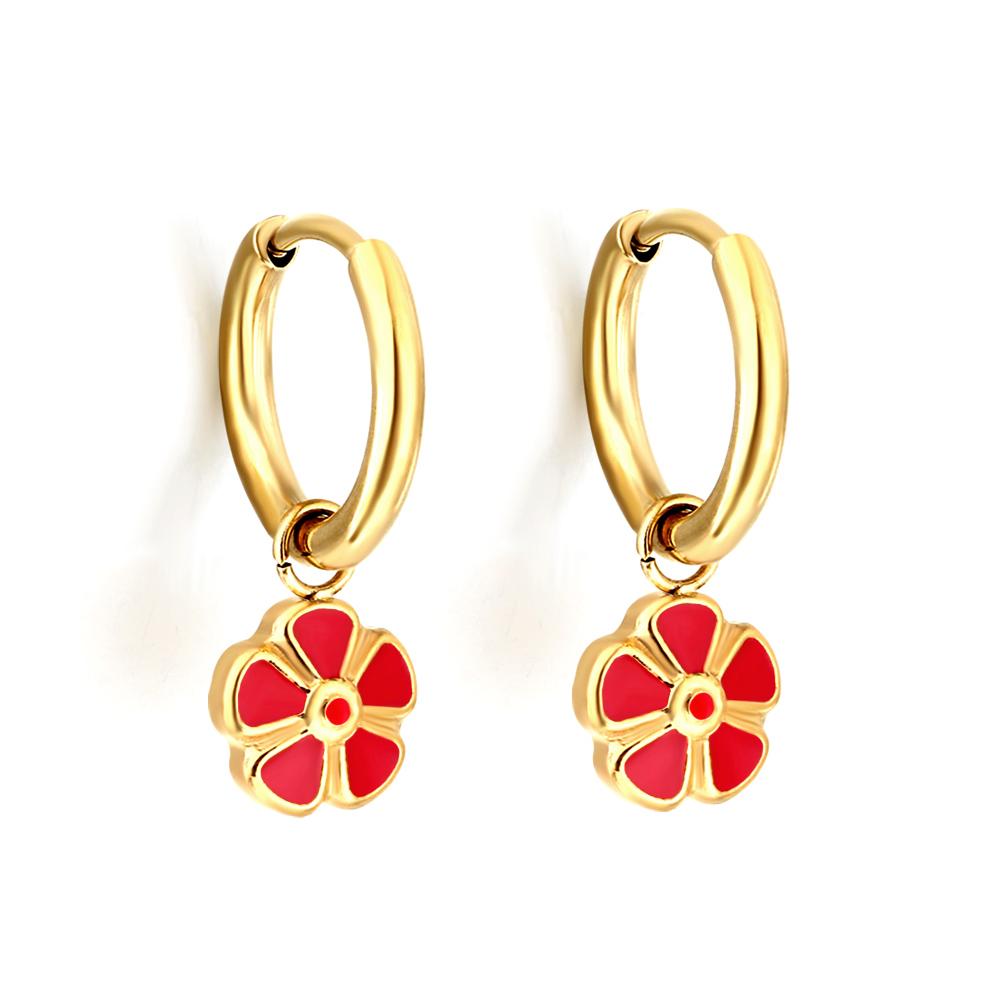 Stainless Steel Hoop Earrings Trendy Cartoon Strawberry Cherry Pendants Women Girls Round Huggie Earrings Dangles Party Jewelry
