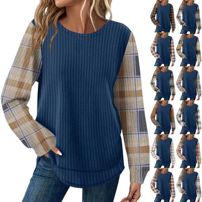 Women's Plaid Print Round Neck Long Sleeve Casual Loose Top