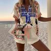 (Imitation Linen) Hot Sale Casual Holiday Shirt Set Beach 1D Printed Shirt Shorts Women's Set
