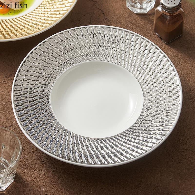 Creative Relief Texture Straw Hat Plate Ceramic Tableware Thick Soup Plate Salad Dish Pasta Plate Artistic Conception Tableware