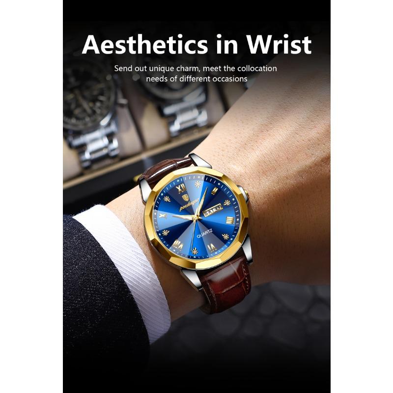 POEDAGAR Luxury Man Wristwatch High Quality Quartz Sports Business Men Watch Waterproof Luminous Date Week Leather Watches