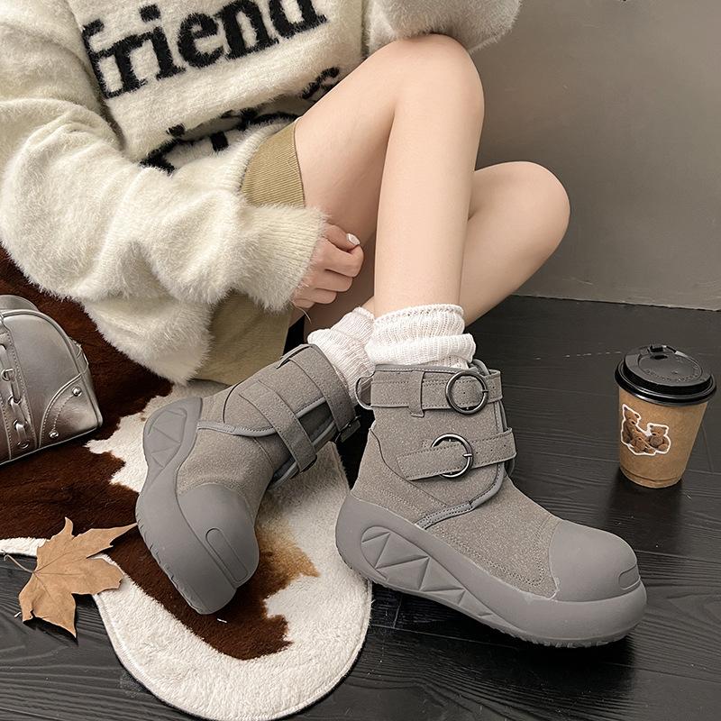 

Ju Jingyi has the same open smile snow boots, round head thick-soled plush cotton shoes, warm big head shoes in winter 40 серый