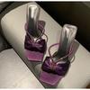 Sandali Estivi con Tacco a Spillo Moda Donna Punta Quadrata Bocca Bassa Punta Aperta Set di Cristalli Slip-on Antiscivolo Indossare Pantofole