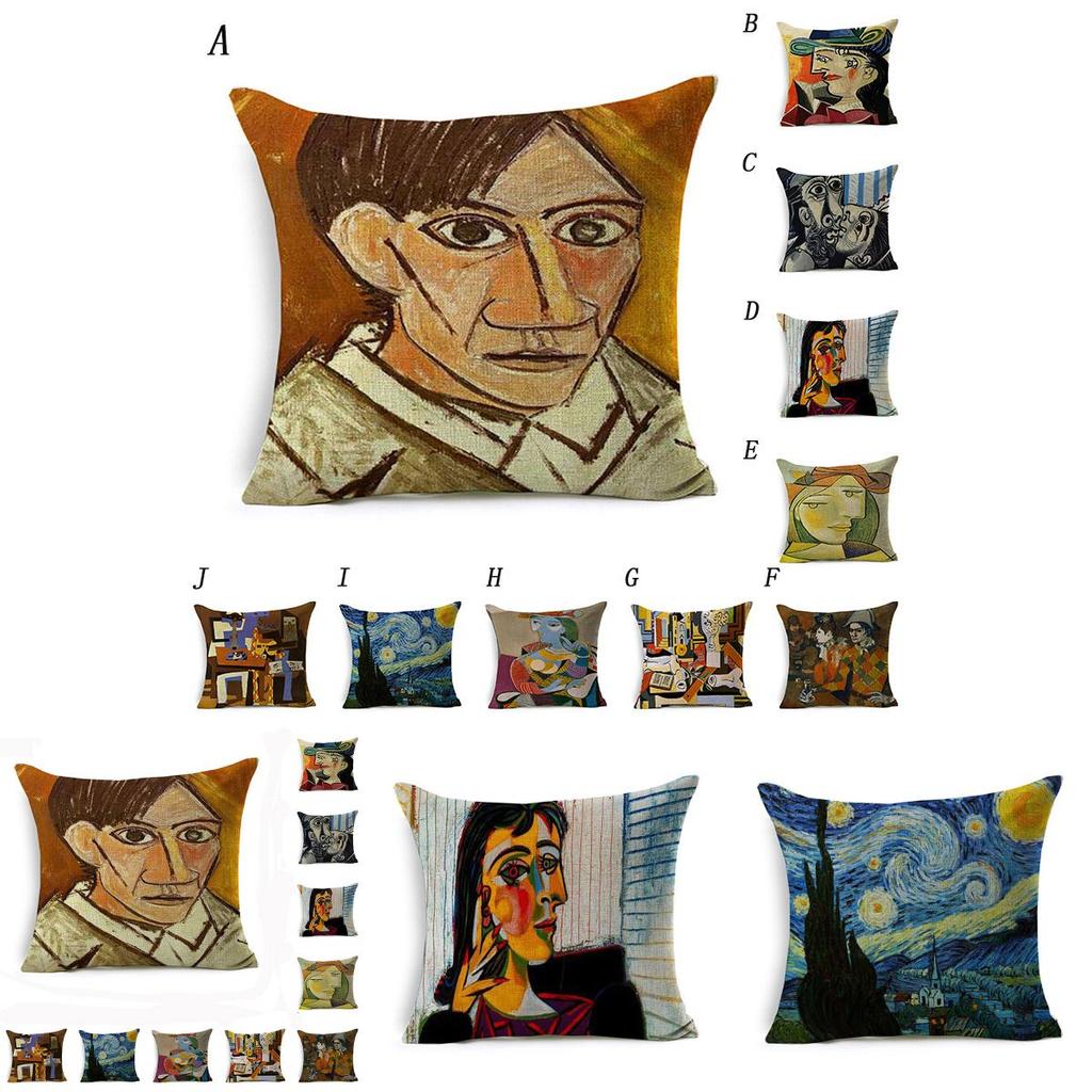 Luxurious Van Gogh Starry Night Square Cushion Covers With Premium Cotton Linen