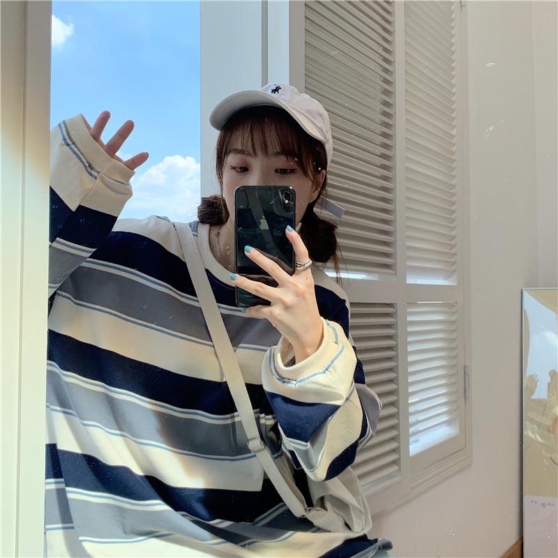 Women's Colorful Striped Round Neck Sweatshirt - Autumn Casual Long Sleeve T-Shirt Jacket