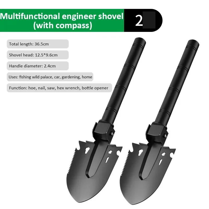 Tragbare faltbare Gartenschaufel 7-in-1 Multifunktions-Camping-Schaufel für Outdoor-Survival-Kit mit Kompass & Säge & Flaschenöffner