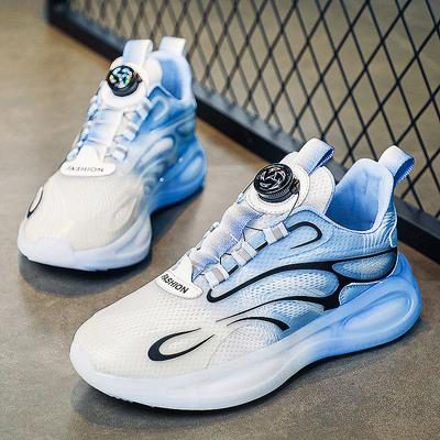 Versatile Men's Shoes Breathable Rotating Button Mesh Casual Sports Shoes Youth Air Cushion Running Shoes White Dad Trendy Shoes