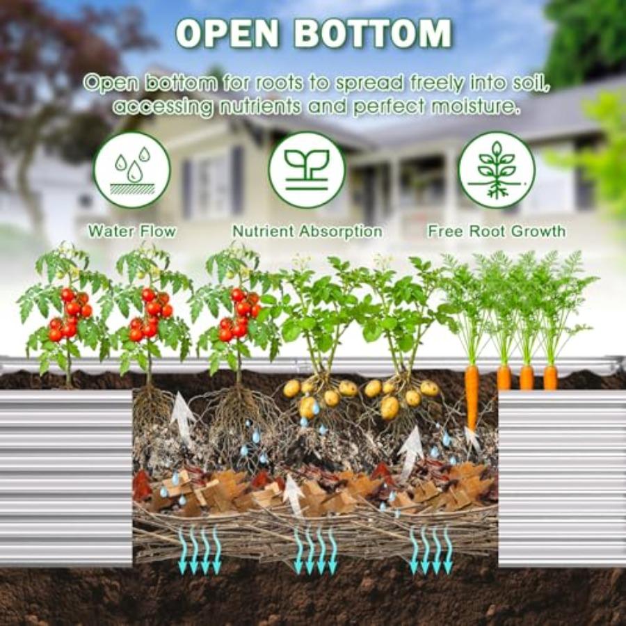 Galvanized Raised Garden Bed Kit Outdoor Patio 8x4x2ft Large Rectangular Metal Planter Boxes Deep Root Box Planter for Gardenin