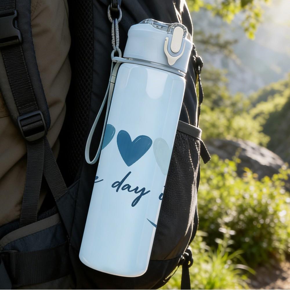 1PC One Day At A Time Hearts Art 750ml Color Plastic Sports Water Bottle Leakproof Flip Straw Lid Suitable for Sports Office Home Use