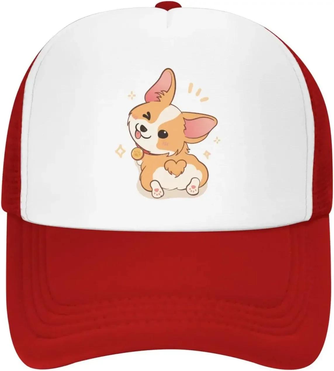 New Mesh Dad Hat Adjustable Washed Cute Corgi Cartoon Baseball  Cap Funny Distressed Ball Trucker  for Women Unisex One Size