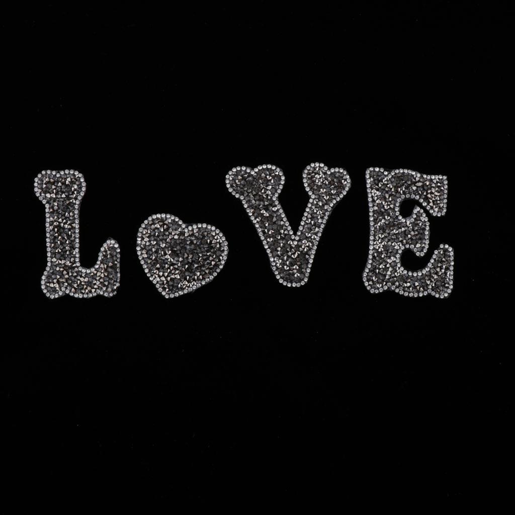 LOVE Heart Rhinestone Patch Appliques Iron On Bags Clothes Decorative