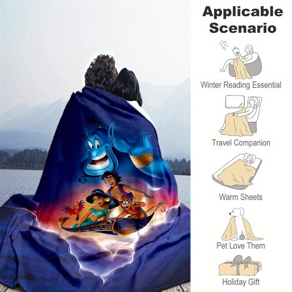 1pc, Aladdin's Genie and Jasmine Blanket Cartoon Throw for Home Decor, Gift Idea, All Seasons Use, Cozy Bedding Cover, Room Decoration