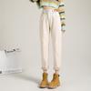 Haren Fleece Jeans for Women Autumn and Winter High Waist Loose Tight Waist Carrot Dad Pants for Women