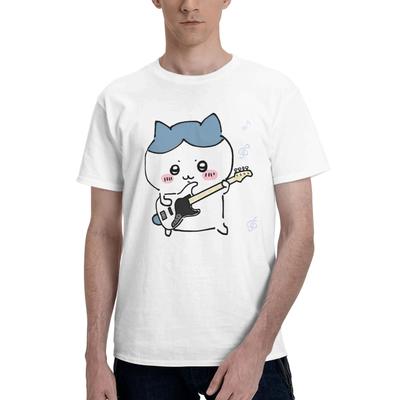 Chiikawa Hachiware Gitarre spielen Herren T-Shirts Fantastische T-Shirts 100% Baumwolle Harajuku T-Shirt für Herren Kurzarm Bedruckte T-Shirts