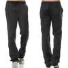 Men's Cotton Linen Pants Male Autumn Breathable Solid Color Linen Trousers Joggers Fitness Streetwear Back With Pocket