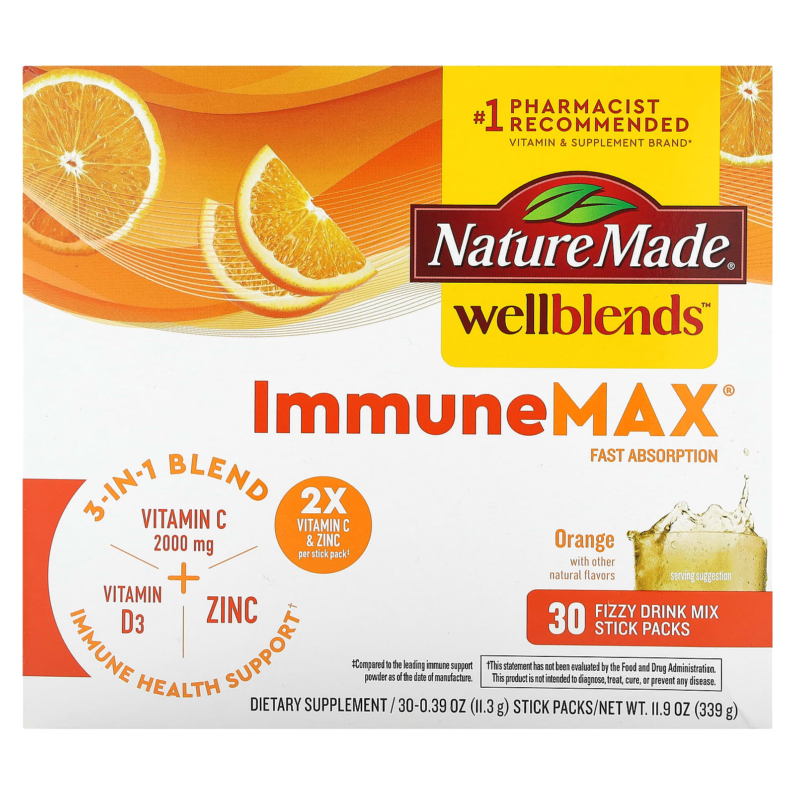 

Nature Made, Wellblends, ImmuneMax, Orange, 30 stick packs, 11.3 g (0.39 oz) each