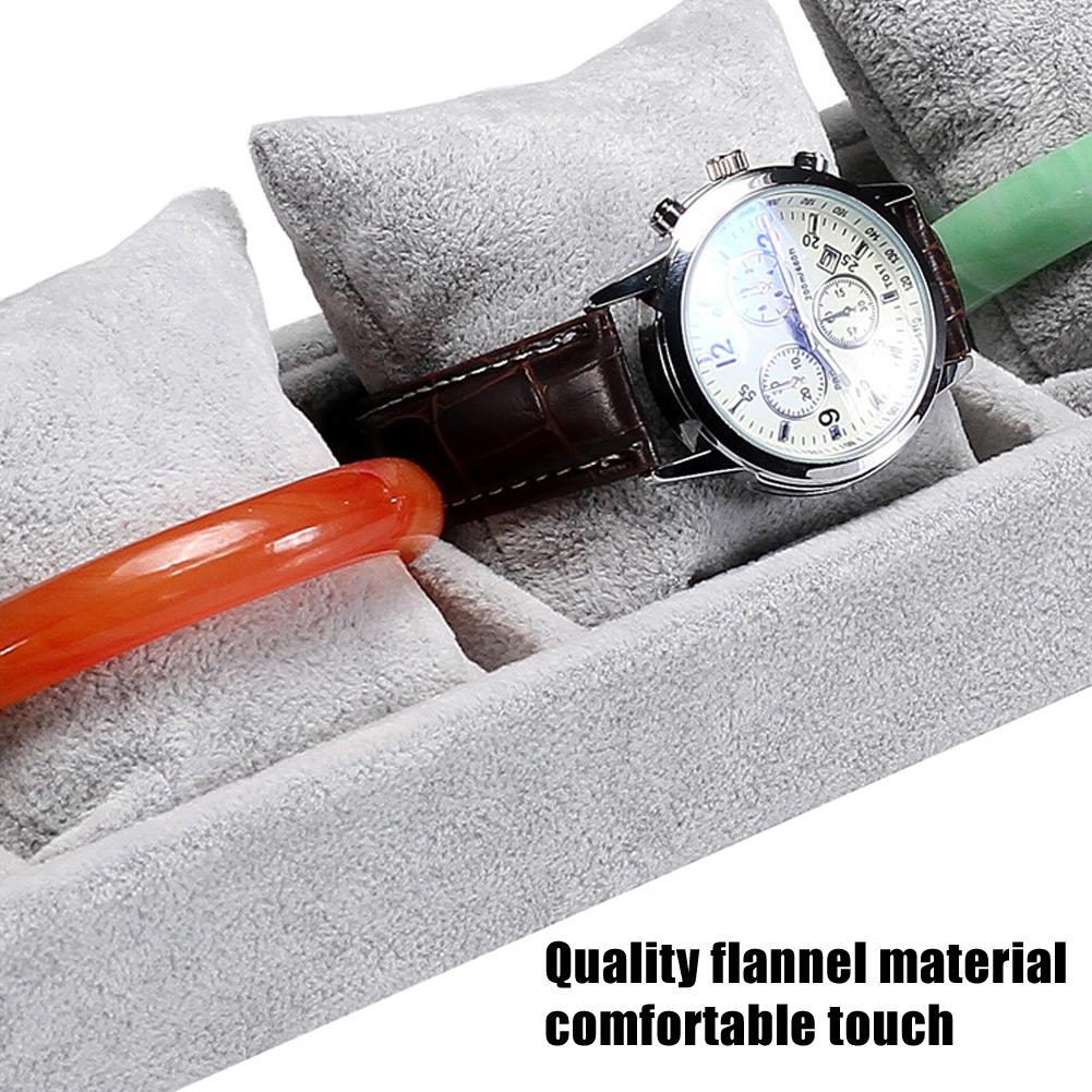 Gray Watch Bracelet Display Tray 4 Grid Slots Holder with Pillows Jewelry Storage Organizer