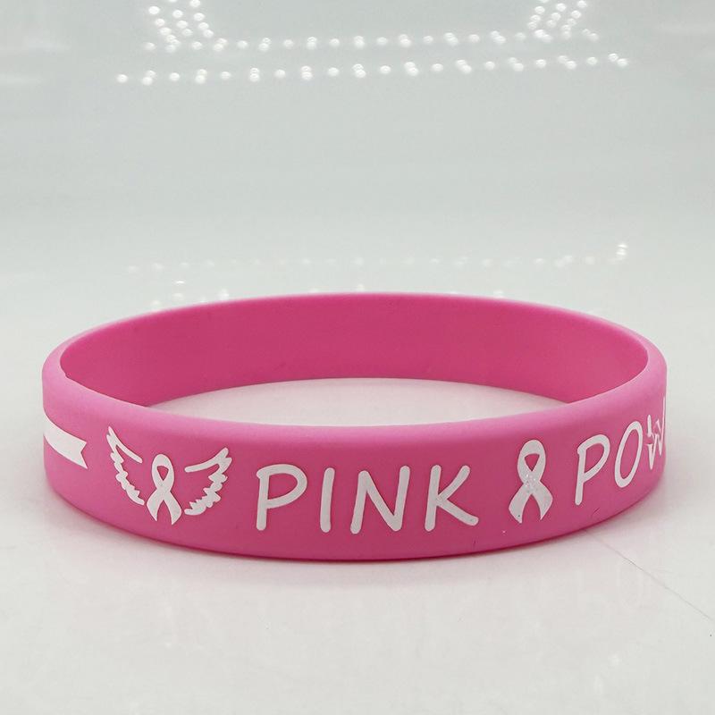 In Stock Women s Breast Cancer Awareness Silicone Wristband: Hope, Faith, Strength
