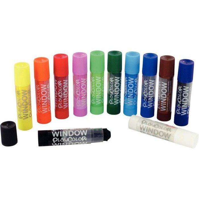 Sticks de Peinture Gouache Solide 10g pour Fenêtre, Céramique ou Miroir - 12 Couleurs Assorties - Window One - Playcolor - 02011