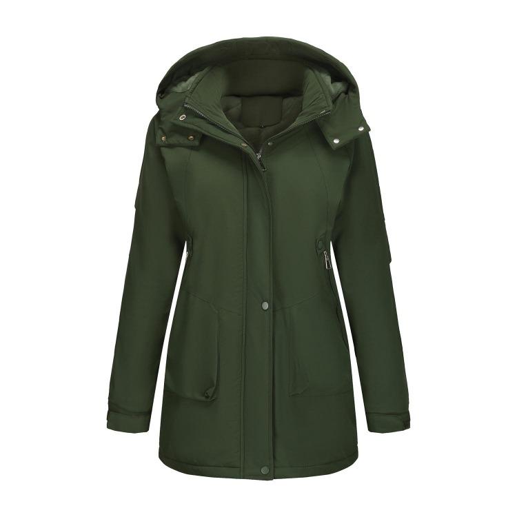 Windproof Fleece Lined Parka Jackets for Women Detachable Hooded Windcheaters Outdoor Hiking Mountaineering Warm Zipper Coats